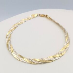 Vintage Italian 925 Sterling Silver Gold Woven Herringbone Chain Bracelet